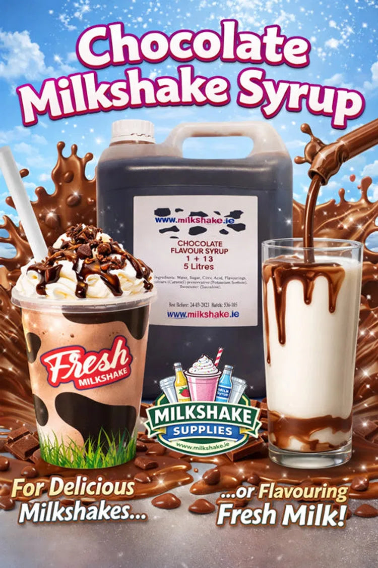 Chocolate milkshake syrup with finished shakes, showing a simple way to add milkshakes to a leisure venue menu